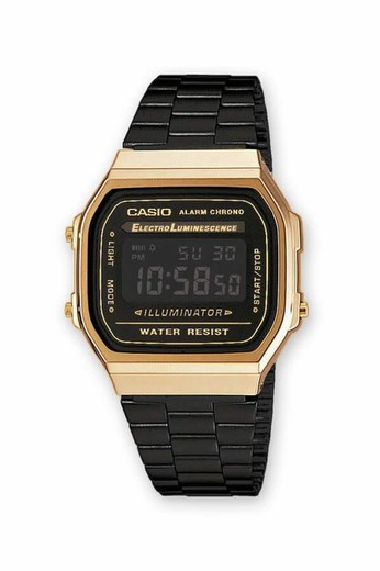 Relógio digital unissex Casio com caixa dourada e pulseira Ip preta