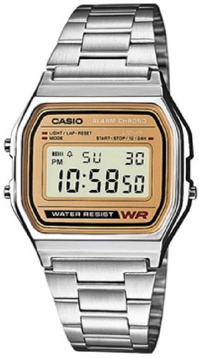 Casio digitale Unisex-Silberuhr mit kamelfarbenem Zifferblatt