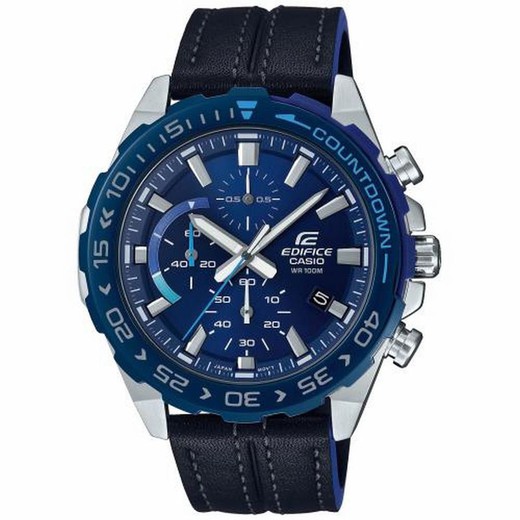 Reloj Casio de acero con correa de cuero azul