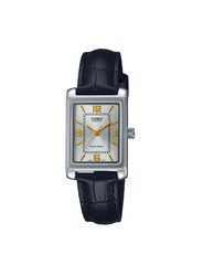 Reloj casio de mujer plateado en rectangular con piel negra