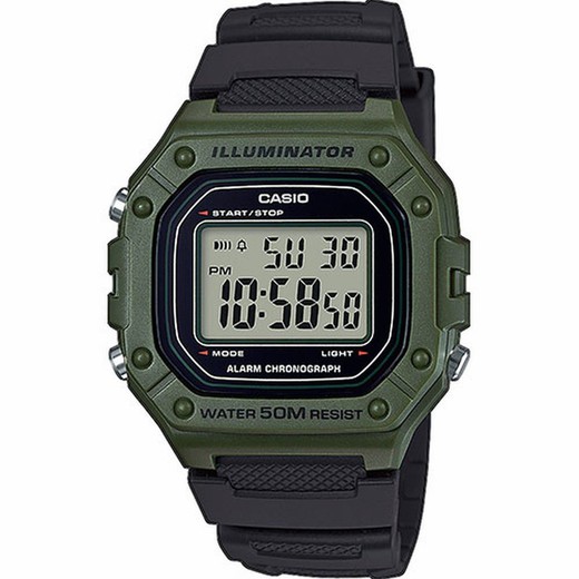 Casio Montre numérique pour homme avec boîtier vert militaire et chronomètre