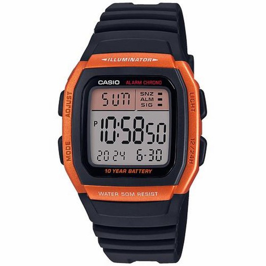 Montre Casio digitale noire et orange avec fonction réveil