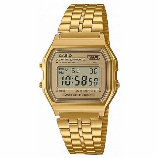 Relógio digital unissex Casio em ouro com mostrador dourado