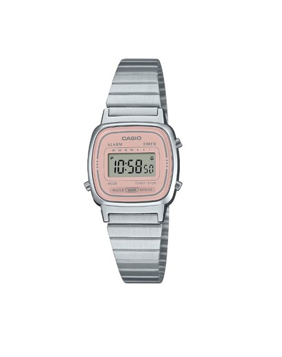 Reloj Casio digital vintage pequeño en acero con esfera rosa pastel