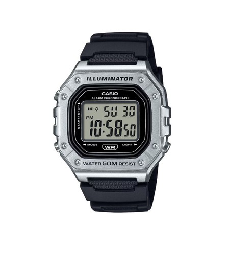 Reloj Casio digital W-218 con caja plateada y cronómetro