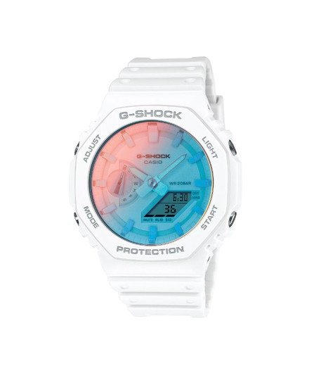 Reloj Casio g-shock caja de resina, en color blanco con esfera de colores tornasolados