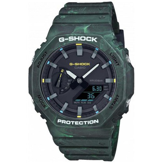 Relógio Casio g-shock em resina e caixa em carbono, tudo na cor verde