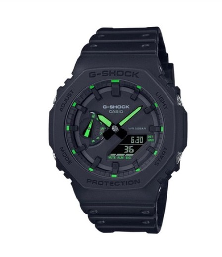 Casio g-shock schwarze Uhr mit grünen Zeigern