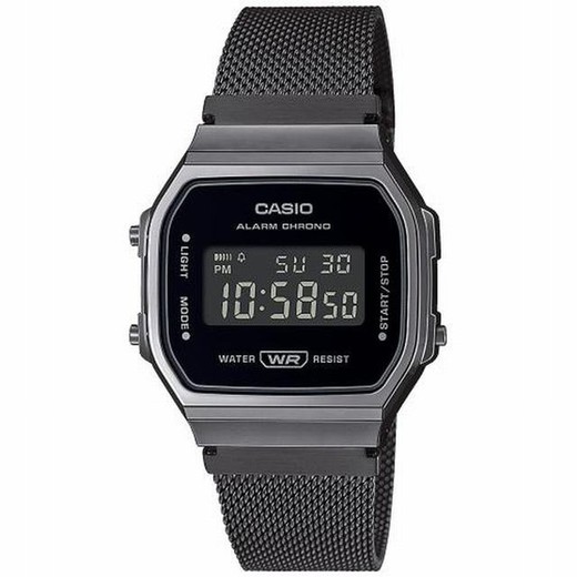 Relógio digital Casio unissex com estojo Ip preto, pulseira e tapete