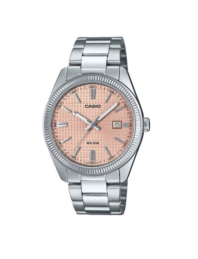 Reloj Casio Unisex MTP-1302PE esfera con textura en color maquillaje