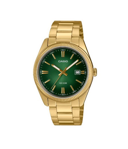 Reloj Casio Unisex MTP-1302PGC dorado con esfera verde