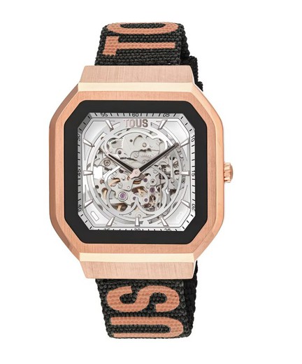 Tous B-Connect Smartwatch, quadratische Uhr mit zwei schwarzen und rosafarbenen Armbändern