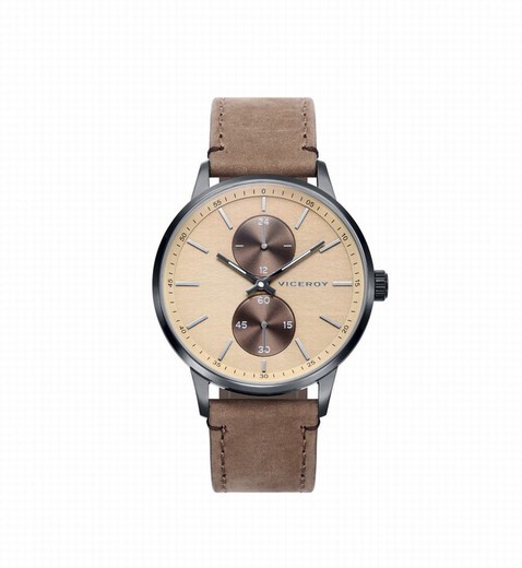 Relógio masculino com pulseira de couro marrom, multifuncional estilo vintage
