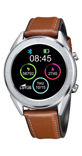 Montre pour homme Lotus smartwatch avec deux bracelets en silicone noir combinés avec du cuir bleu et du cuir marron