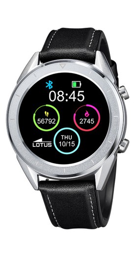 Reloj de hombre smartwatch Lotus con dos correas silicona negra combinadas con piel marrón y piel negra.