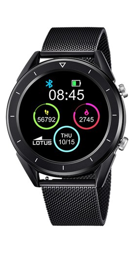 Relógio masculino Lotus smartwatch com duas pulseiras, silicone preto com couro preto e tapete preto