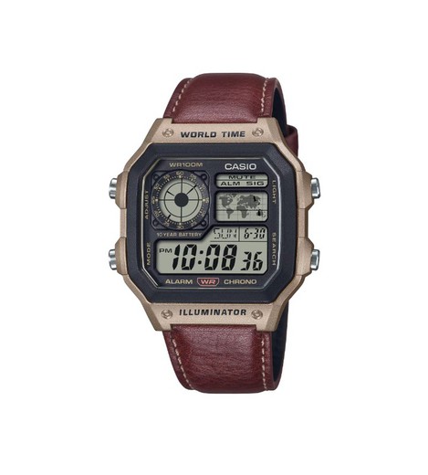 Reloj digital Casio con horario mundial AE-1200 con piel marrón