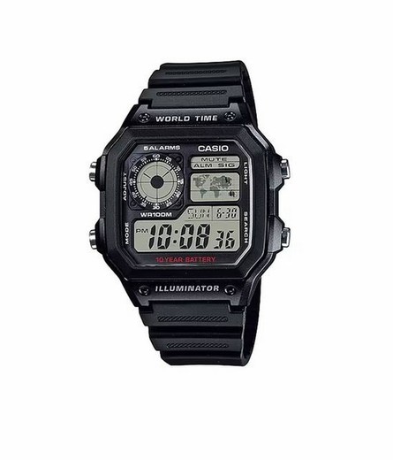 Reloj digital Casio con horario mundial AE-1200 en color negro