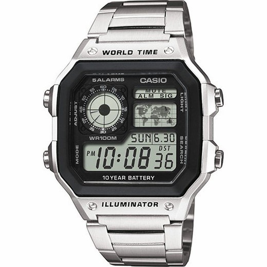 Reloj digital Casio con horario mundial  y brazalete de acero