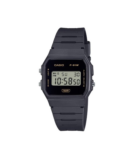 Reloj digital Casio Unisex F-91 color negro y detalles marrones