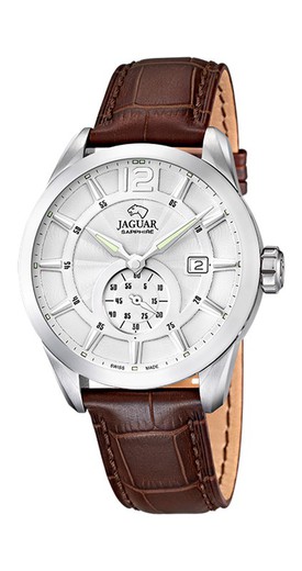 Relógio Jaguar Swiss para homem, cristal de safira e bracelete em pele castanha.
