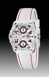 Relógio de lótus infantil com pulseira branca e costura vermelha