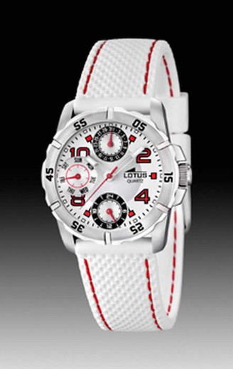 Reloj lotus de niño con correa blanca y pespunte rojo