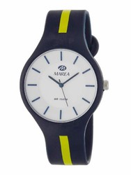 Reloj marea unisex con correa de silicona azul con raya verde