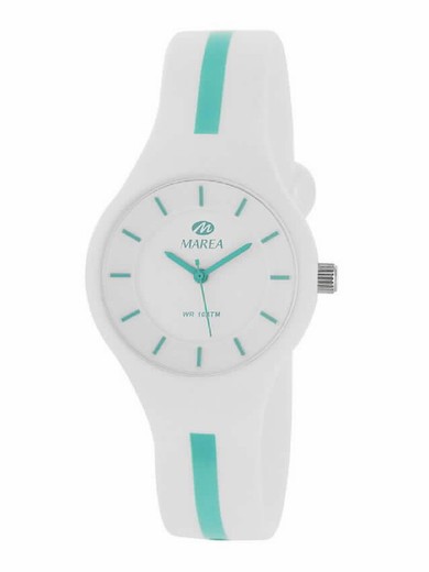 Relógio feminino maré em silicone branco com faixa verde