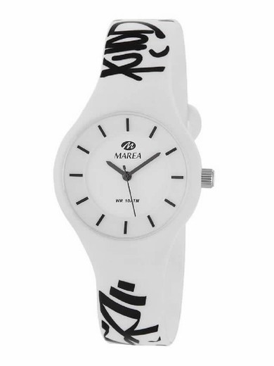 Relógio feminino Marea em silicone branco com estampa de grafite