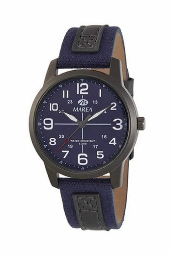 Reloj marea de hombre con caja negra y correa de piel azul