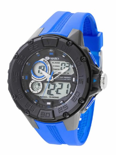 Relógio analógico e digital masculino Marea com pulseira azul.
