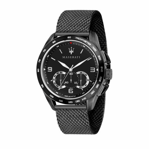 Relógio Maserati Traguardo em aço Ip preto com pulseira preta fosca