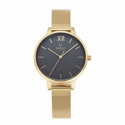 Reloj mujer acero Ip dorado esfera gris plomo