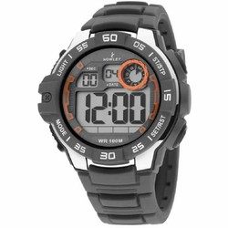 Relógio masculino Nowley digital com pulseira de silicone preta e mostrador laranja