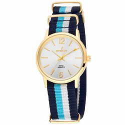 Relógio feminino Nowley com pulseira de nylon azul, branca e preta