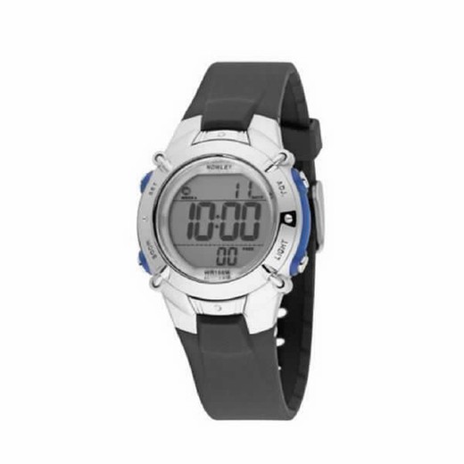 Relógio digital nowley de menino com pulseira de silicone preta e motivo azul na caixa