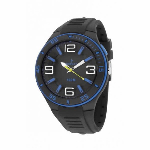 Relógio masculino Nowley com pulseira de silicone preta com motivos azuis