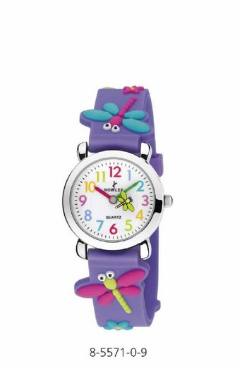 Relógio infantil nowley com pulseira de silicone lilás decorada