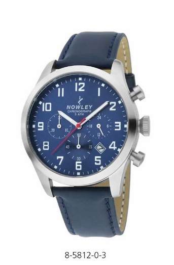 Relógio cronógrafo masculino Nowley com mostrador azul e pulseira de couro