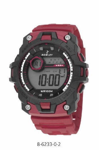 Relógio digital masculino Nowley com pulseira de silicone vermelha