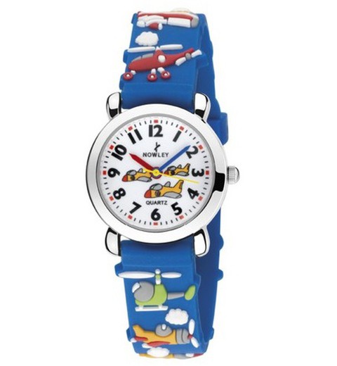 Montre enfant Nowley avec bracelet en silicone bleu décoré d'avions