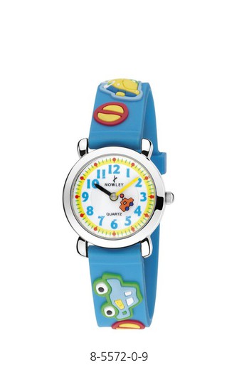 Reloj nowley infantil con correa de silicona azul decorada con coches