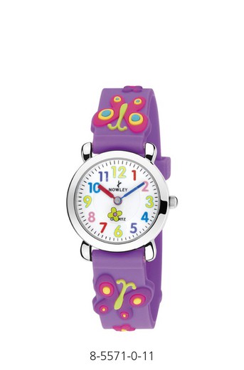 Reloj nowley infantil con correa de silicona lila decorada con mariposas