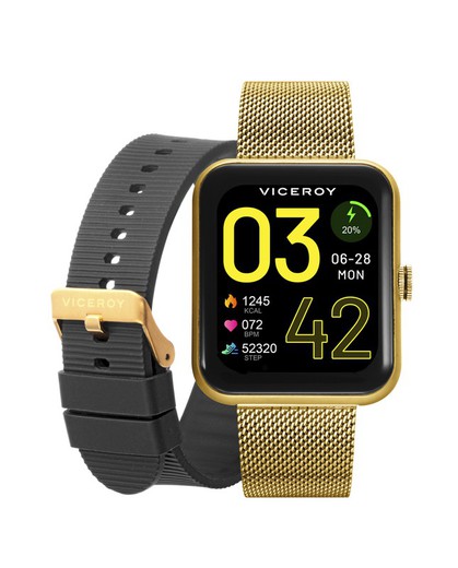 Relógio Smart Pro 41119-90 Viceroy quadrado dourado + pulseira extra