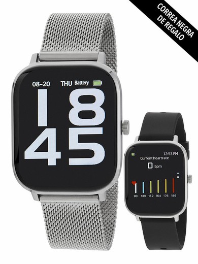 Marea Smartwatch Uhr mit Lautsprecher und Geschenkband, Stahl matt und schwarzem Silikon