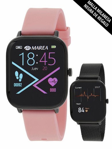 Montre Marea Smartwatch avec haut-parleur et bracelet cadeau, rose et noir