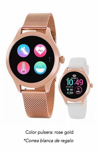 Marea Smartwatch Uhr mit weißem Silikonarmband und rosa Matte