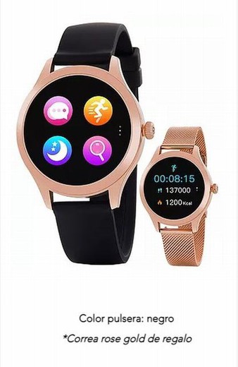 Relógio Marea Smartwatch com pulseira de silicone preta e tapete rosa