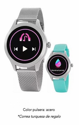 Marea Smartwatch Uhr mit türkisfarbenem Silikonarmband und silberner Matte
